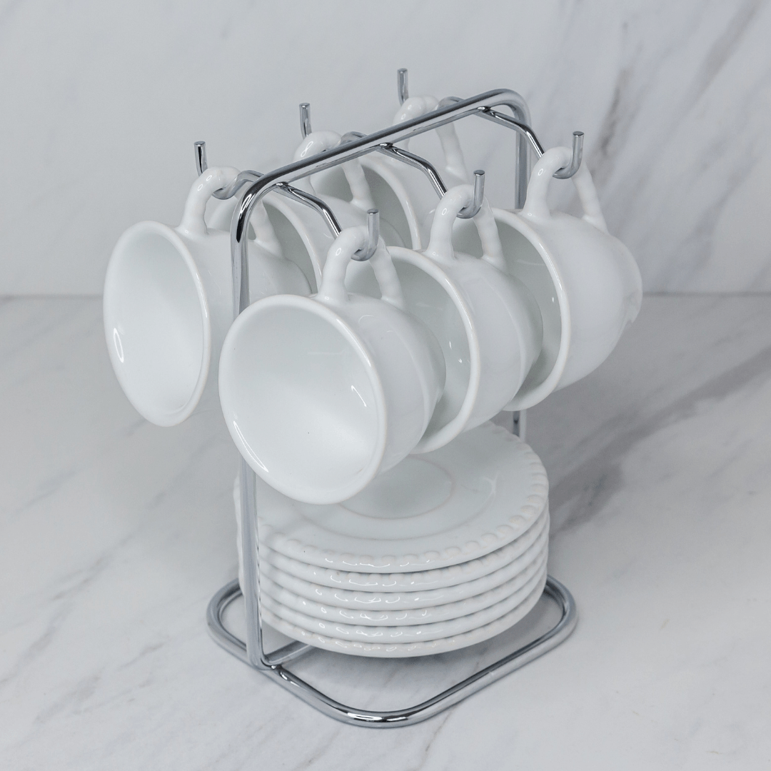 Suporte para Xicaras e Pires de Café Aço Cromado - Ela Decora