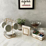 Suporte para Xicaras e Pires de Café Aço Dourado - Ela Decora