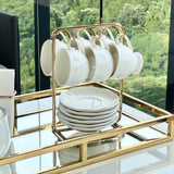 Suporte para Xicaras e Pires de Café Aço Dourado - Ela Decora