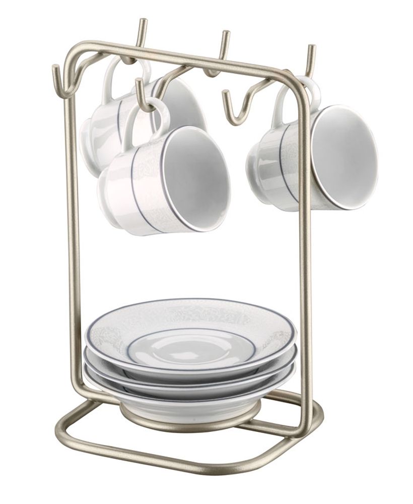 Suporte para Xicaras e Pires de Café Níquel - Ela Decora