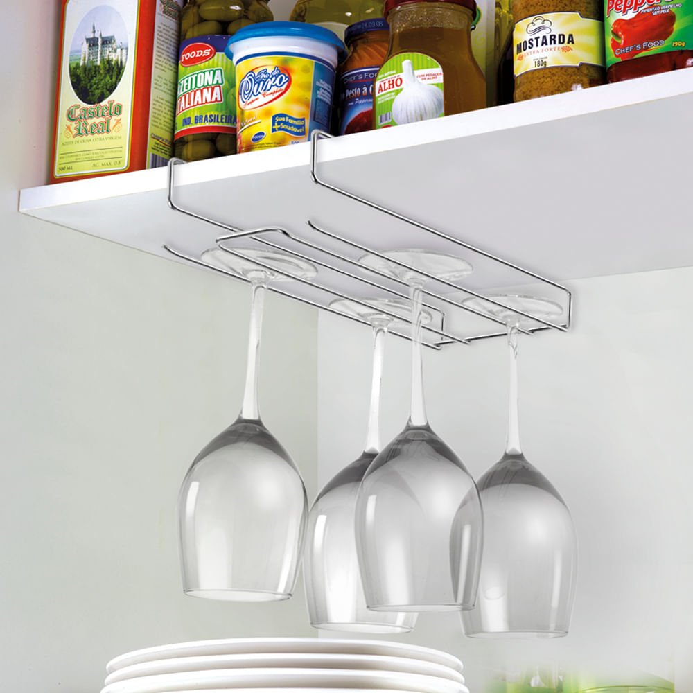 Suporte Porta 6 Taças De Encaixar no Armário Cromado - Ela Decora