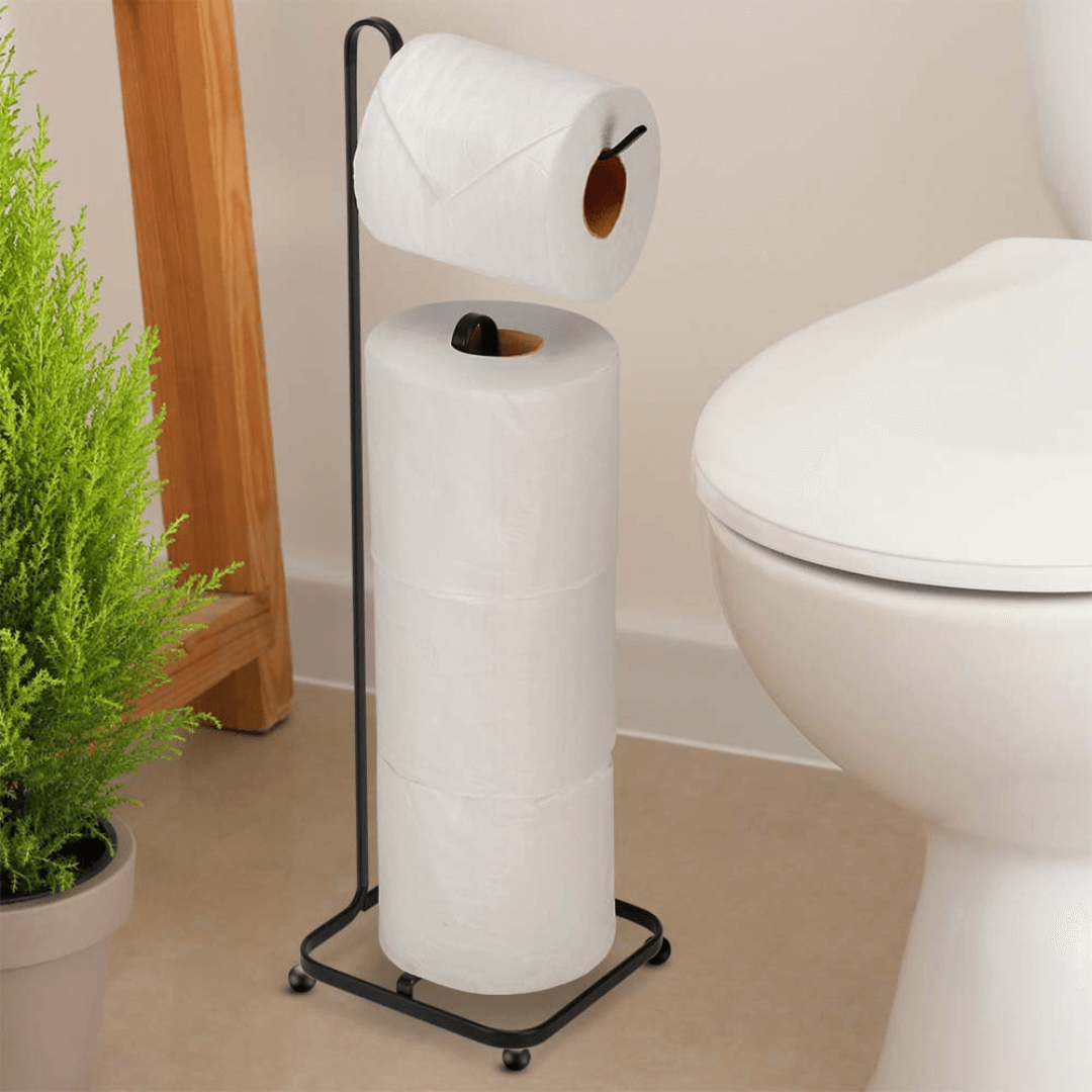 Suporte Porta Papel Higiênico de Chão 4 Rolos Aço Piatina Preto - Ela Decora