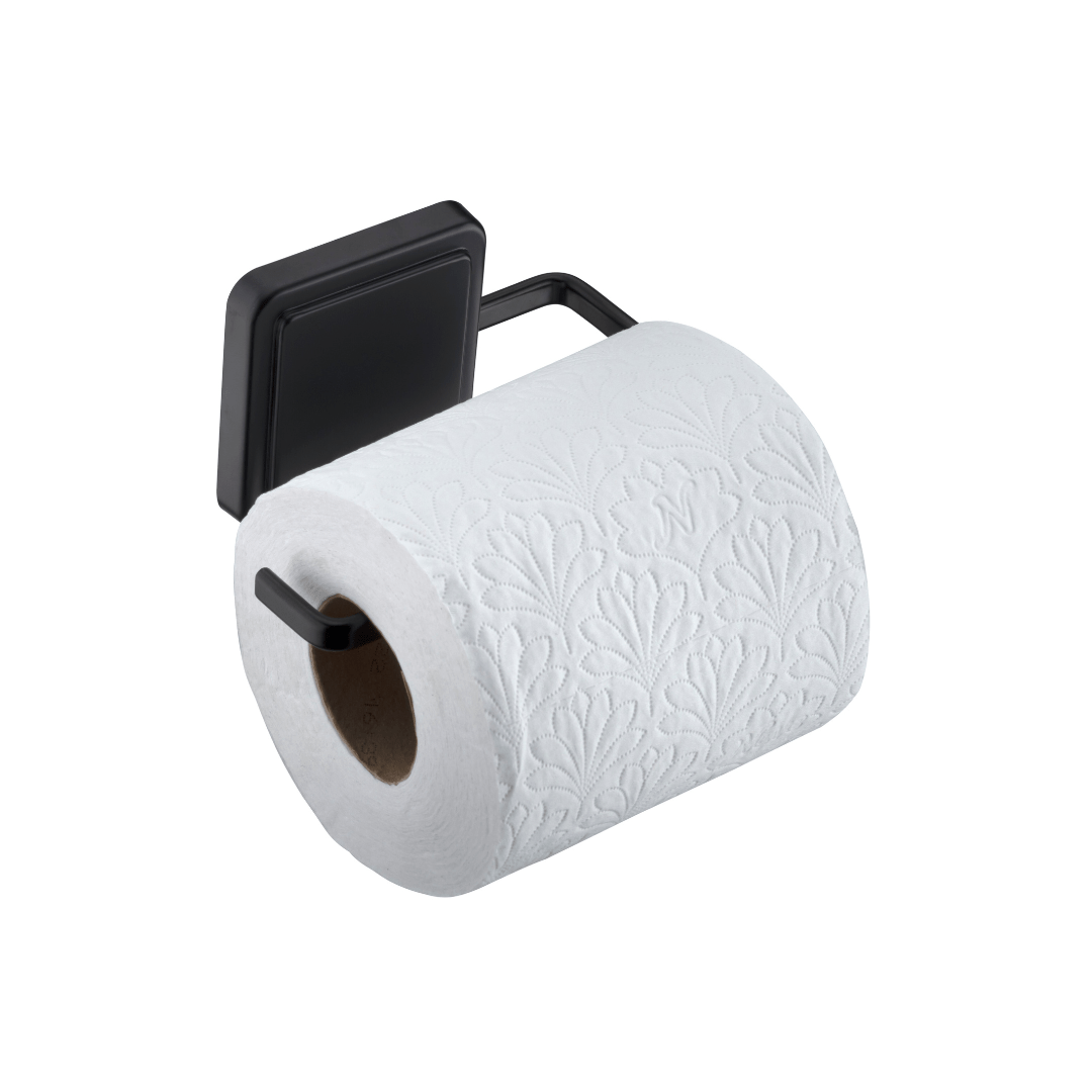 Suporte Porta Papel Higiênico Fixação por Adesivo Preto Fosco 12,5cm - Ela Decora