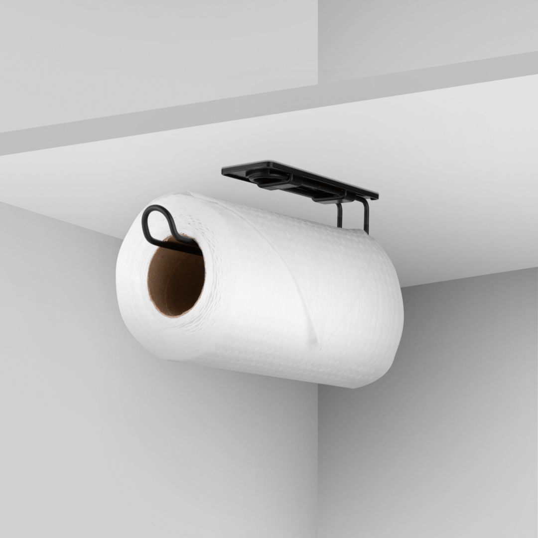 Suporte Porta Rolo de Papel Toalha Fixação 3M Preto - Ela Decora