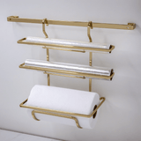 Suporte Porta Rolos Triplo Papel Toalha Alumínio e PVC Para Barra Luxo Dourado - Ela Decora