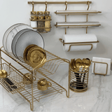 Suporte Porta Rolos Triplo Papel Toalha Alumínio e PVC Para Barra Luxo Dourado - Ela Decora