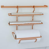 Suporte Porta Rolos Triplo Papel Toalha Alumínio e PVC Para Barra Luxo Rose Gold - Ela Decora