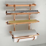 Suporte Porta Rolos Triplo Papel Toalha Alumínio e PVC Para Barra Luxo Rose Gold - Ela Decora