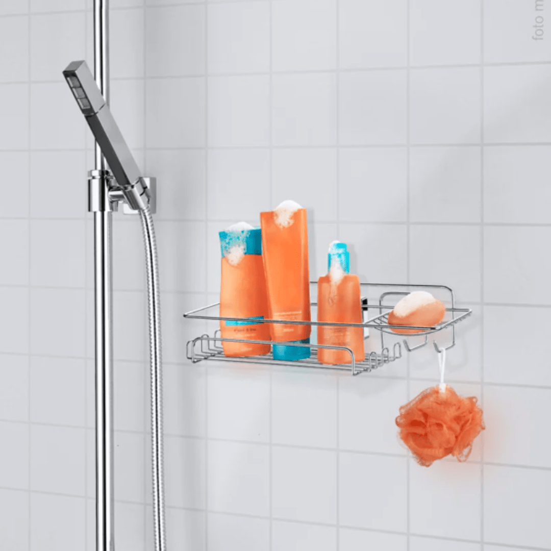 Suporte Porta Shampoo Retangular com Ventosa Cromado - Ela Decora