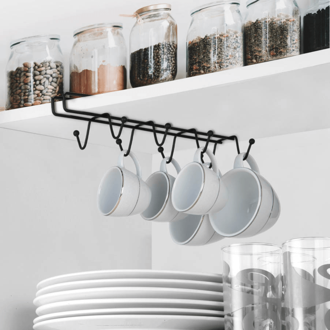 Suporte Porta Xícaras de Encaixar no Armário Preto - Ela Decora