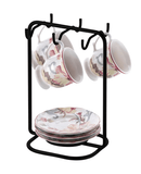 Suporte Porta Xícaras e Pires de Café Aço Preto Fosco - Ela Decora