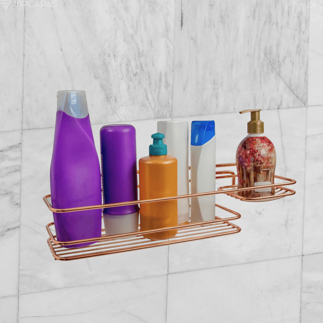Suporte Shampoo Sabonete Parafuso de Parede com Gancho Móvel Rose Gold - Ela Decora