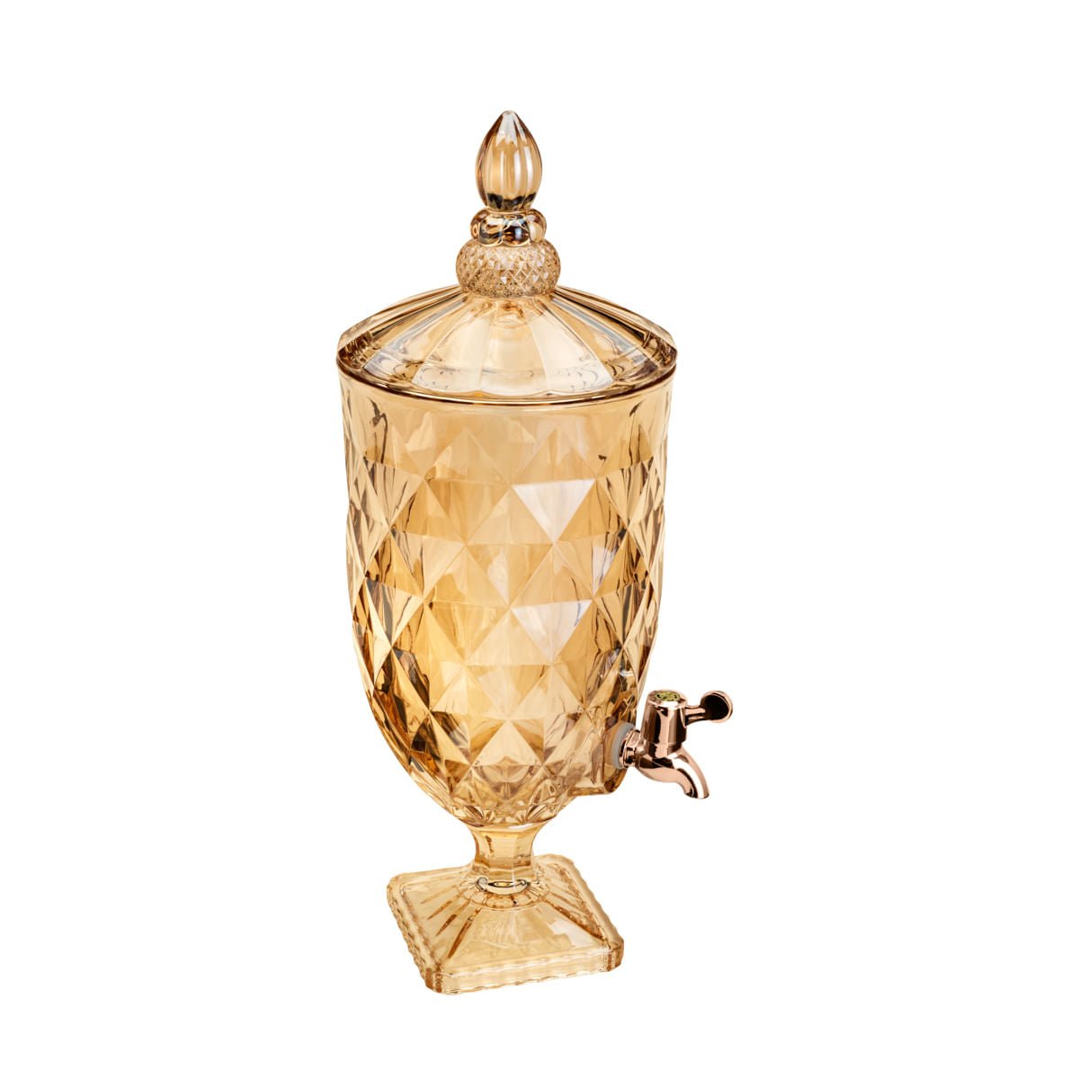 Suqueira de Cristal Âmbar com Torneira Dourada 5 Litros - Ela Decora