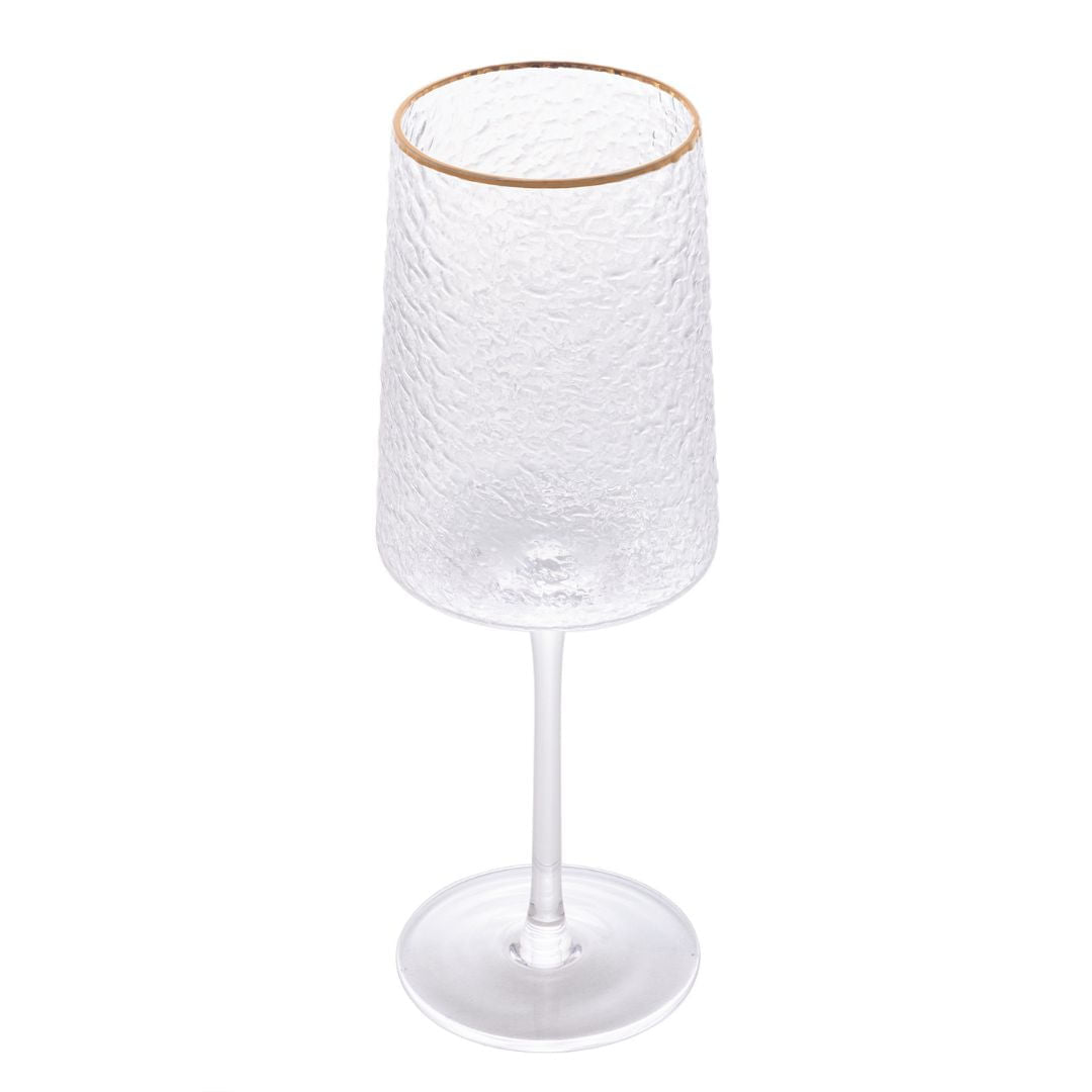 Taça de Vinho Cristal Ecológico Petra Martelado com Fio de Ouro 500ml - Ela Decora