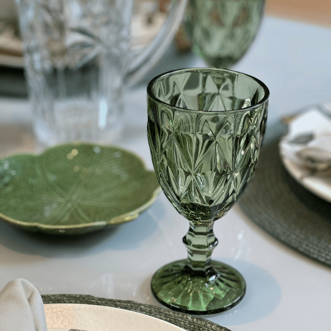 Taça Para Água De Vidro Verde Diamond - 325 ml - Ela Decora
