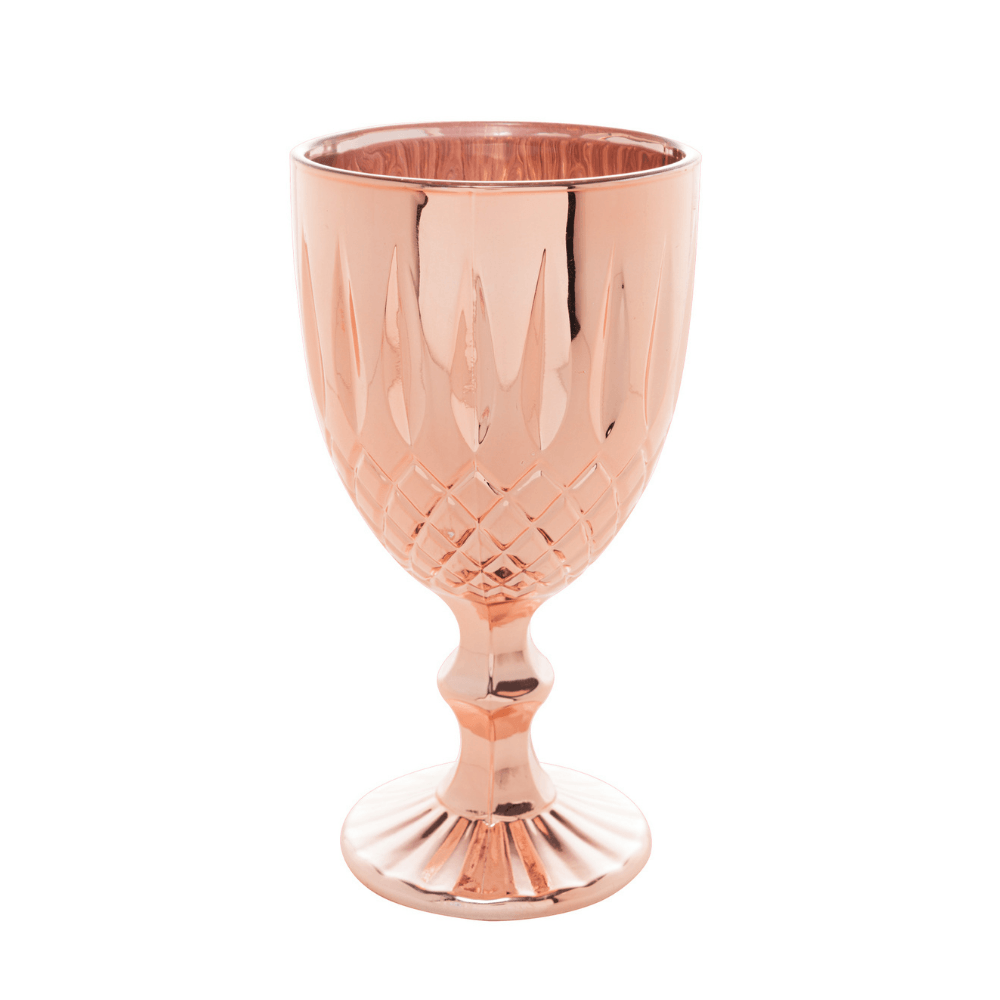 Taça Vidro para Água Greek Rose Gold - 345 ml - Ela Decora