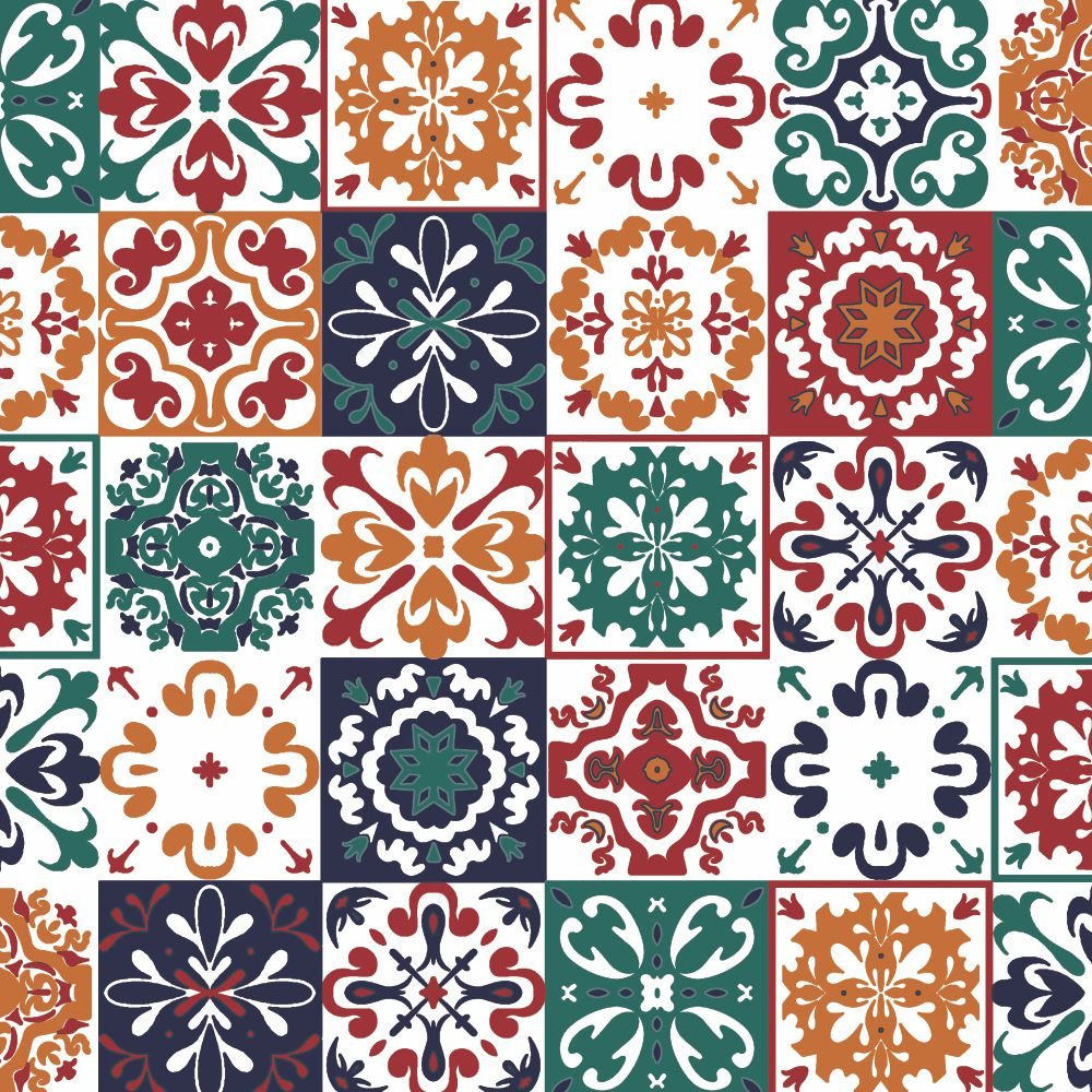 Toalha de Mesa Retangular Azulejo Colorido 200 x 140 - Ela Decora