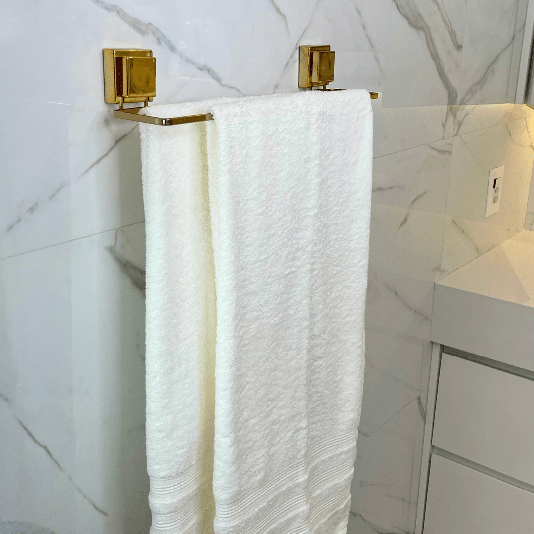 Toalheiro Duplo com Ventosa Dourado 45cm - Ela Decora