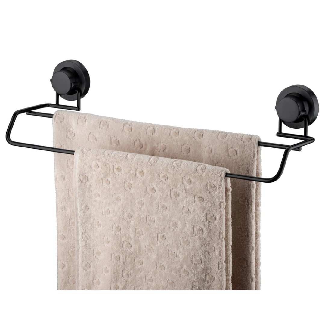 Toalheiro Duplo Com Ventosa Preto Fosco 45cm - Ela Decora