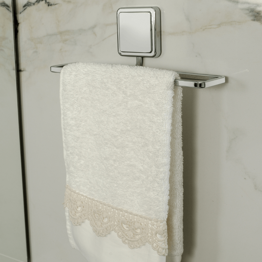 Toalheiro Porta Toalha de Lavabo Fixação por Adesivo Cromado 25cm - Ela Decora