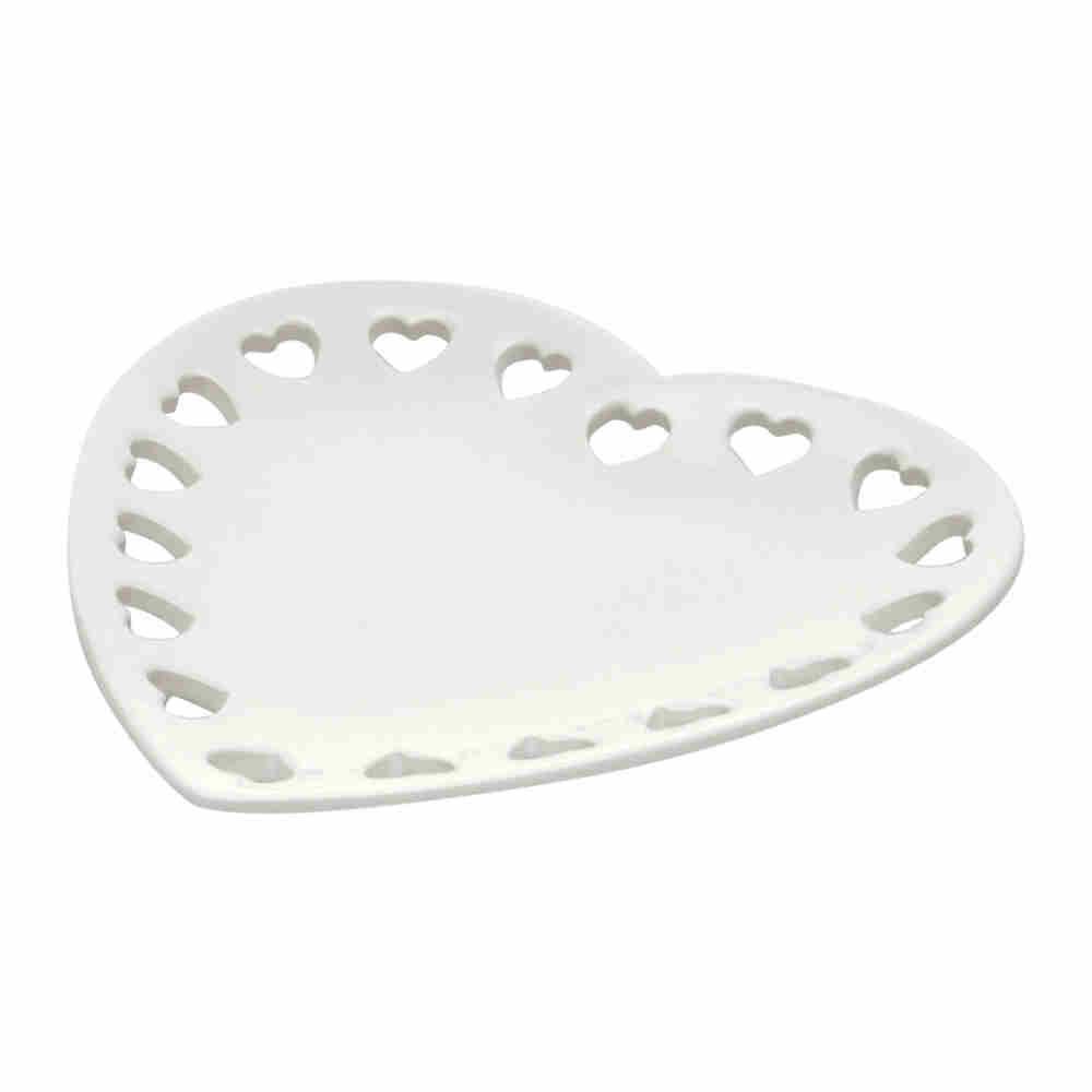 Travessa De Cerâmica Coração Branco - 23 x 22 cm - Ela Decora