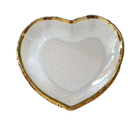 Travessa em Formato de Coração de Vidro Martelado com Borda Rose Gold G - Ela Decora