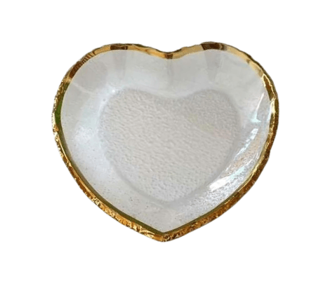 Travessa em Formato de Coração de Vidro Martelado com Borda Rose Gold M - Ela Decora