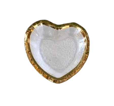 Travessa em Formato de Coração de Vidro Martelado com Borda Rose Gold P - Ela Decora