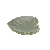Travessa Folha Decorativa de Cerâmica Costela De Adão Leaf Verde 22 cm - Ela Decora