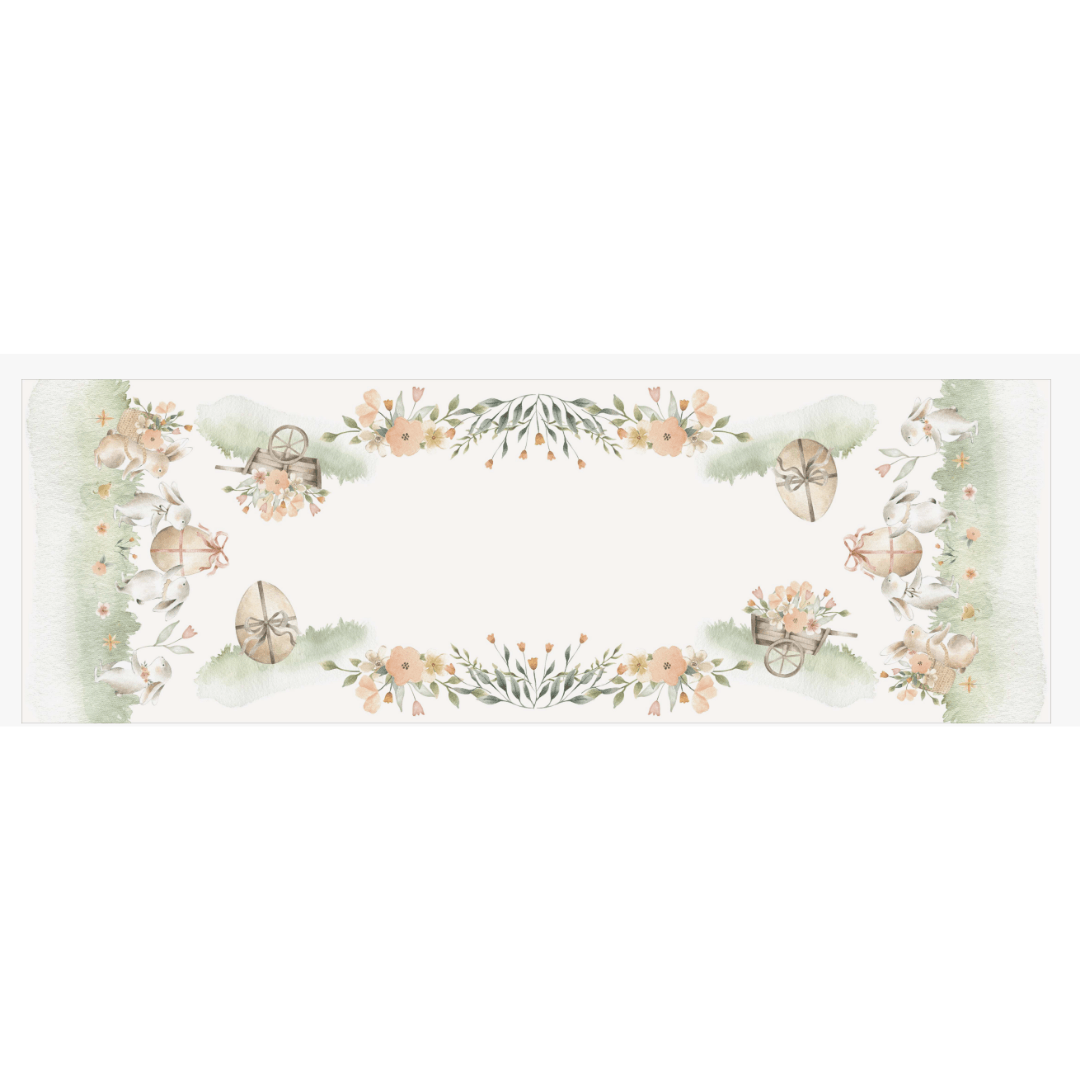 Trilho de Mesa Estampado Coelho Jardim Páscoa 46cm x 143cm - Ela Decora