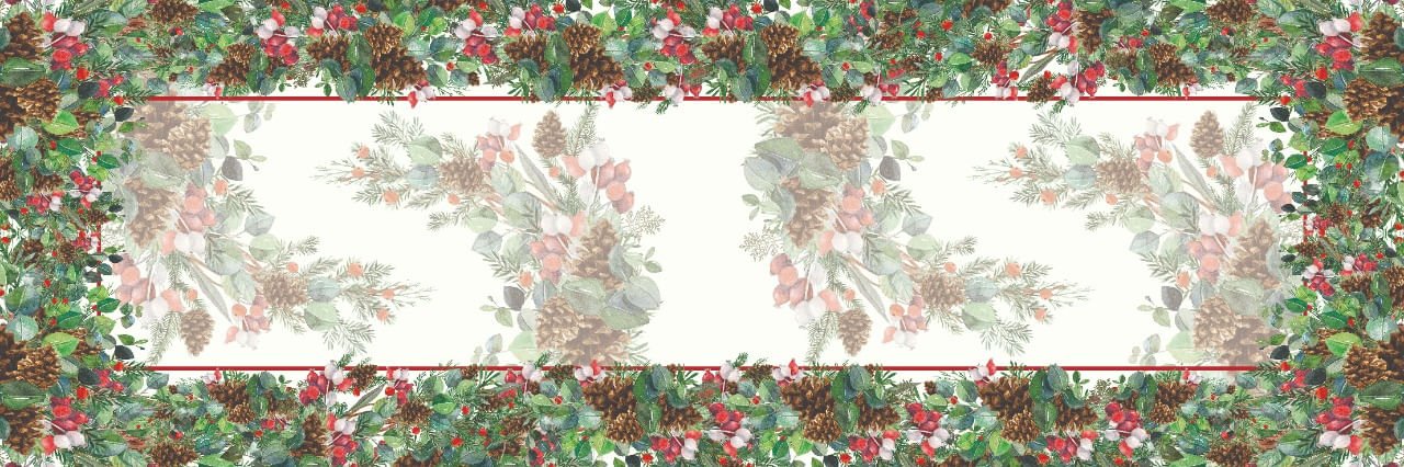 Trilho de Mesa Estampado Natal Arbusto 46cm x 1,43cm - Ela Decora