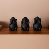 Trio da Sabedoria Kit Esquilos Porco Espinho em Cimento Preto 3 Peças - Ela Decora