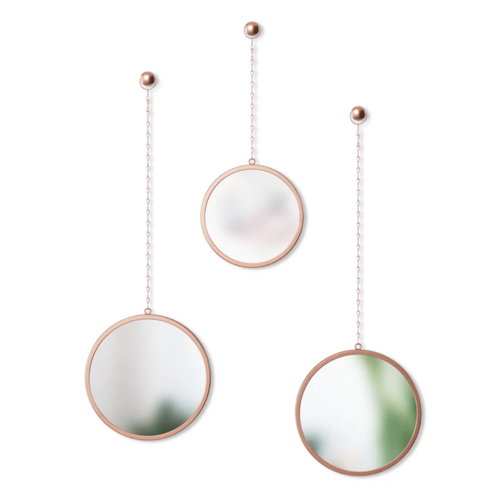 Trio de Espelhos Redondo Rose Gold Dima - Ela Decora