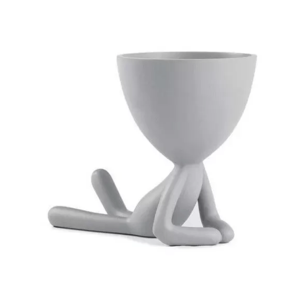 Vaso Cachepot Bob Deitado de Frente em Poliresina Cinza - 17 cm - Ela Decora