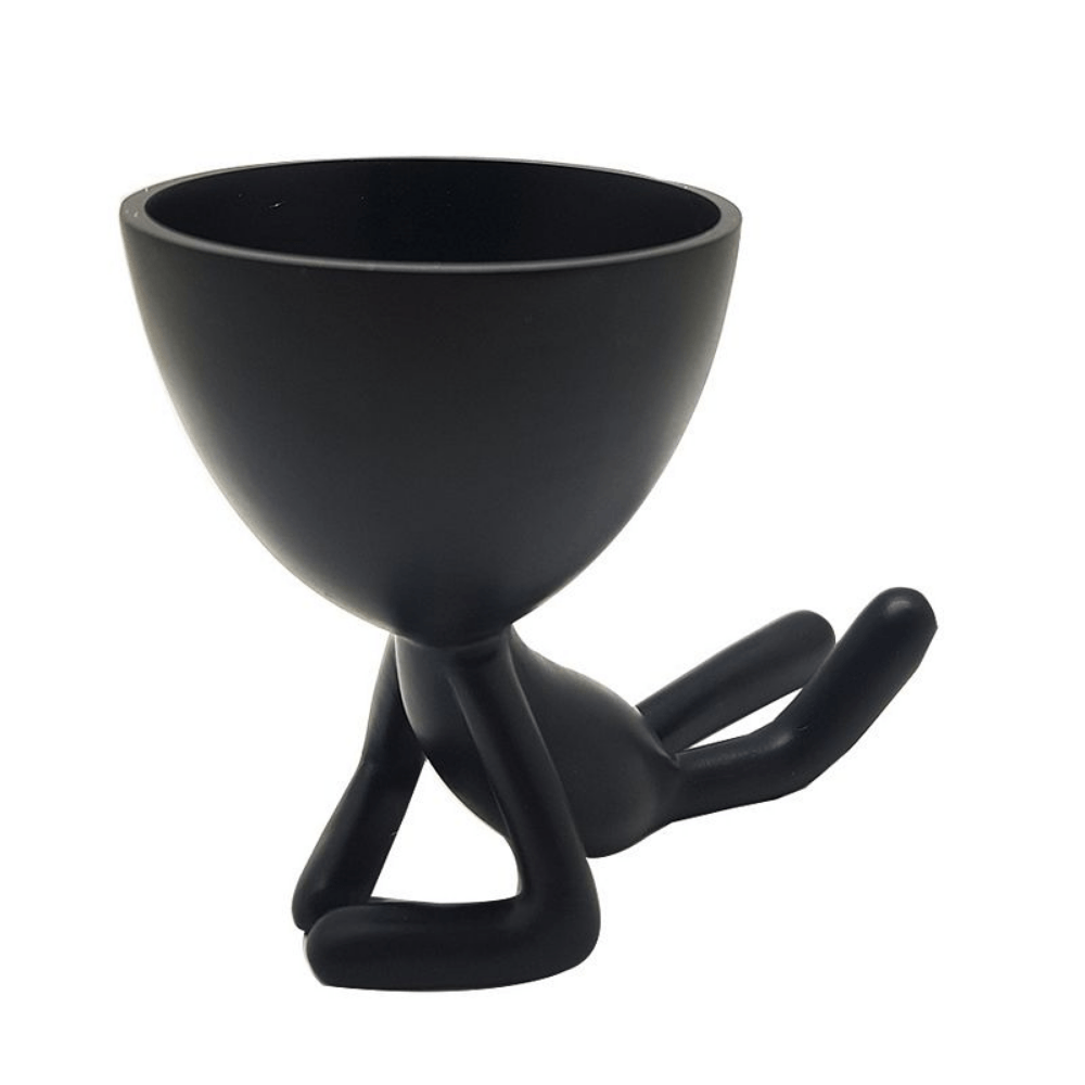 Vaso Cachepot Bob Deitado de Frente em Poliresina Preto - Ela Decora