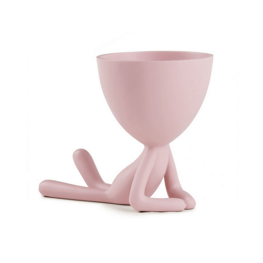 Vaso Cachepot Bob Deitado de Frente em Poliresina Rosa - 17 cm - Ela Decora
