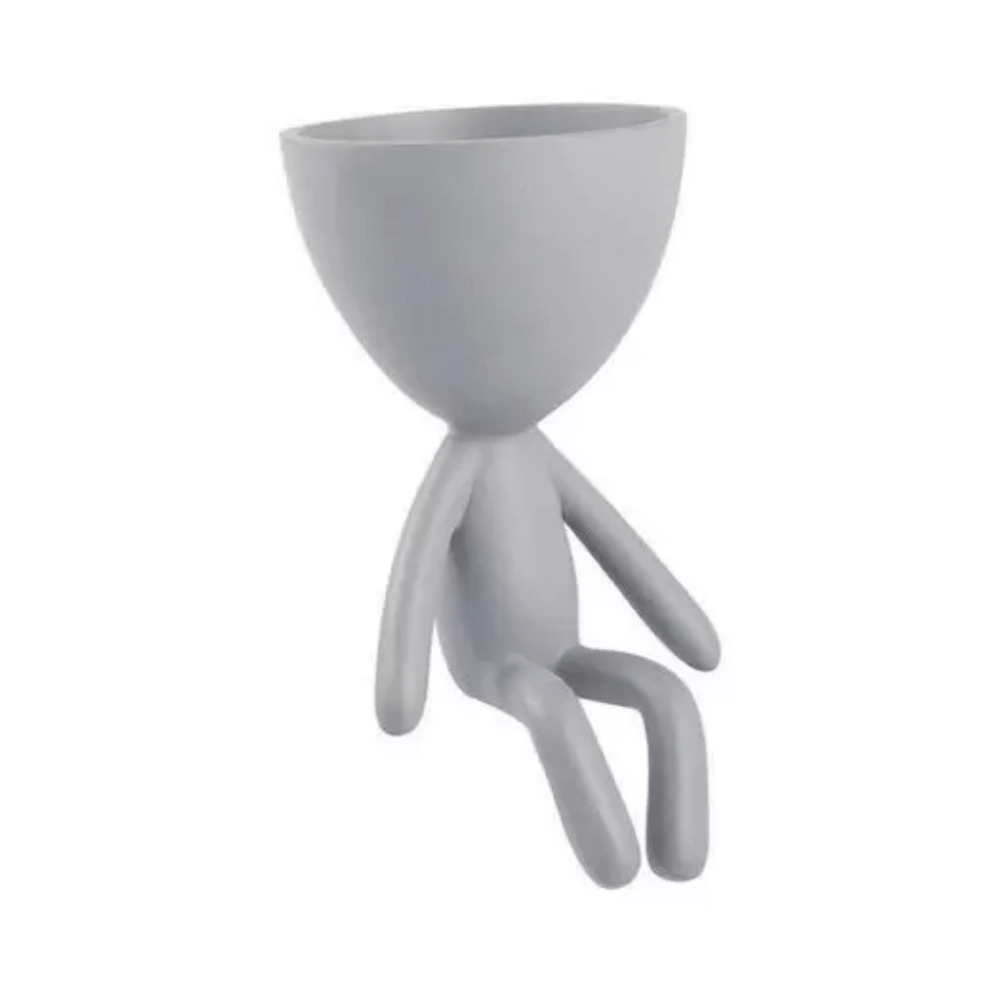 Vaso Cachepot Bob Sentado de Frente em Poliresina Cinza - 18 cm - Ela Decora