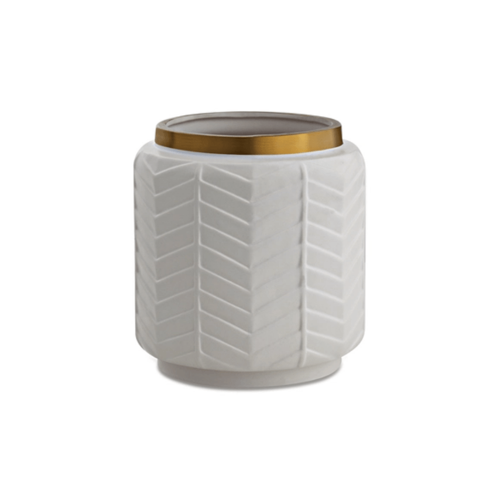 Vaso Cachepot Branco e Dourado em Cerâmica - 16 cm - Ela Decora