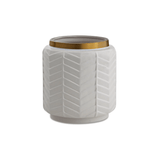 Vaso Cachepot Branco e Dourado em Cerâmica - 16 cm - Ela Decora