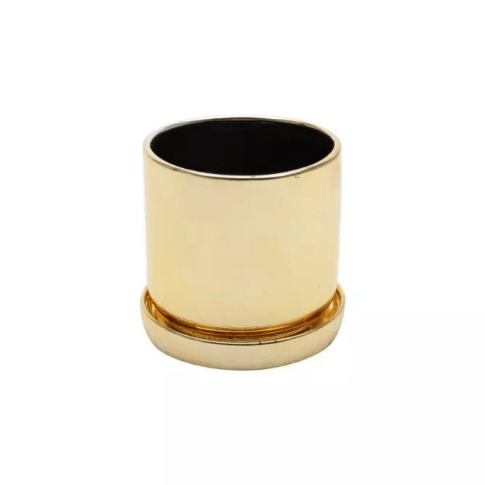 Vaso Cachepot Cerâmica Shiny Round Dourado - Ela Decora