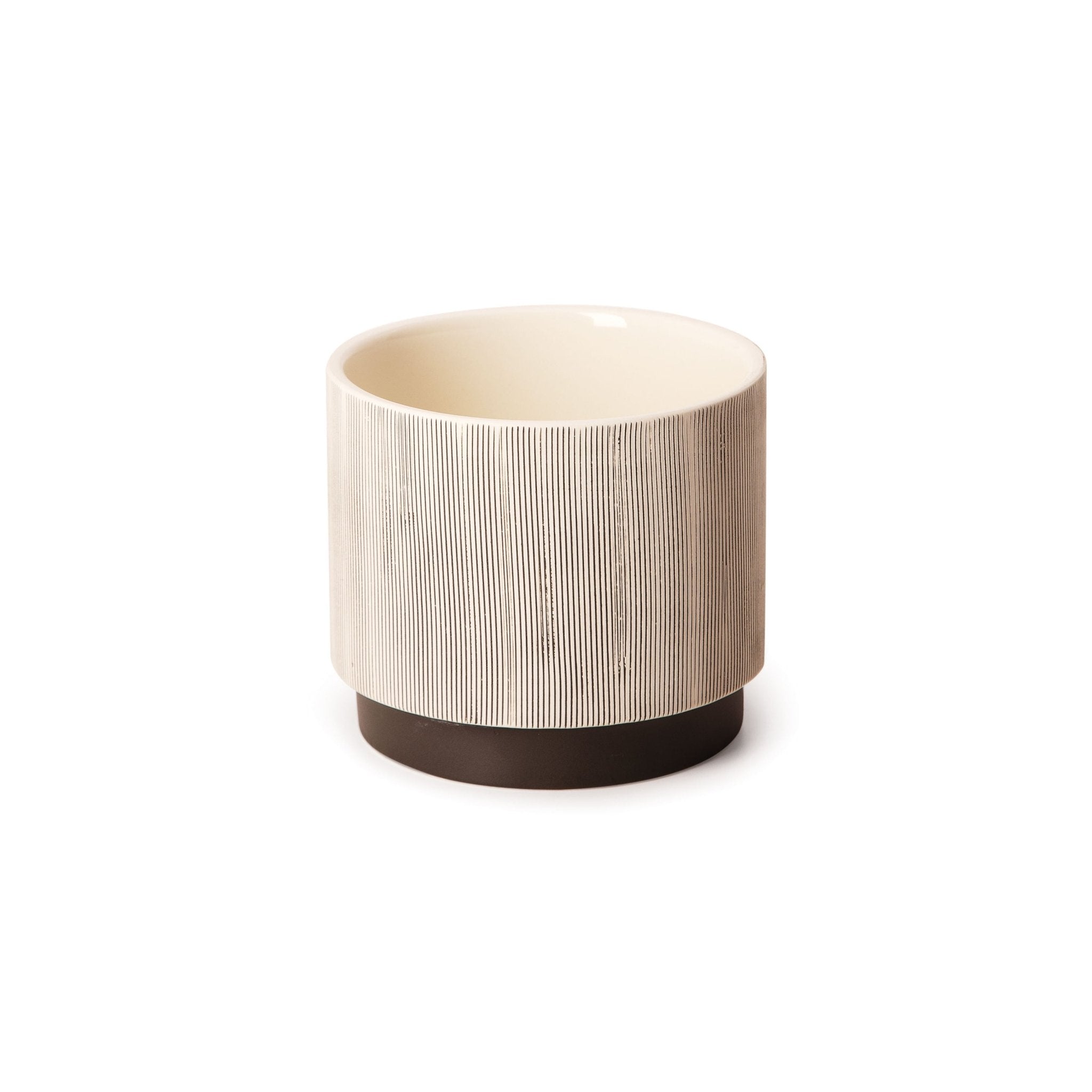 Vaso Cachepot de Cerâmica com Pedestal Bege e Marrom 13cm Mart - Ela Decora