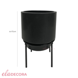 Vaso Cachepot de Cerâmica com Suporte de Metal Preto 12 cm x 12 cm - Ela Decora