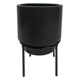 Vaso Cachepot de Cerâmica com Suporte de Metal Preto 12 cm x 12 cm - Ela Decora