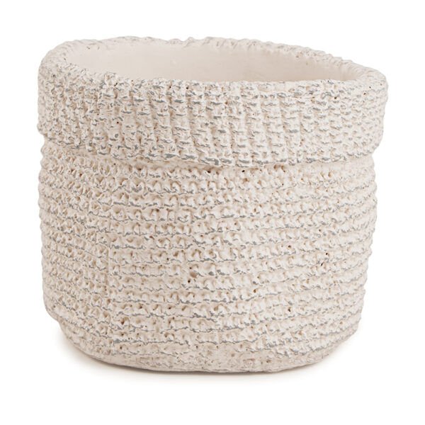 Vaso Cachepot de Cimento Estilo Palha Branco 15,5cm Mart - Ela Decora