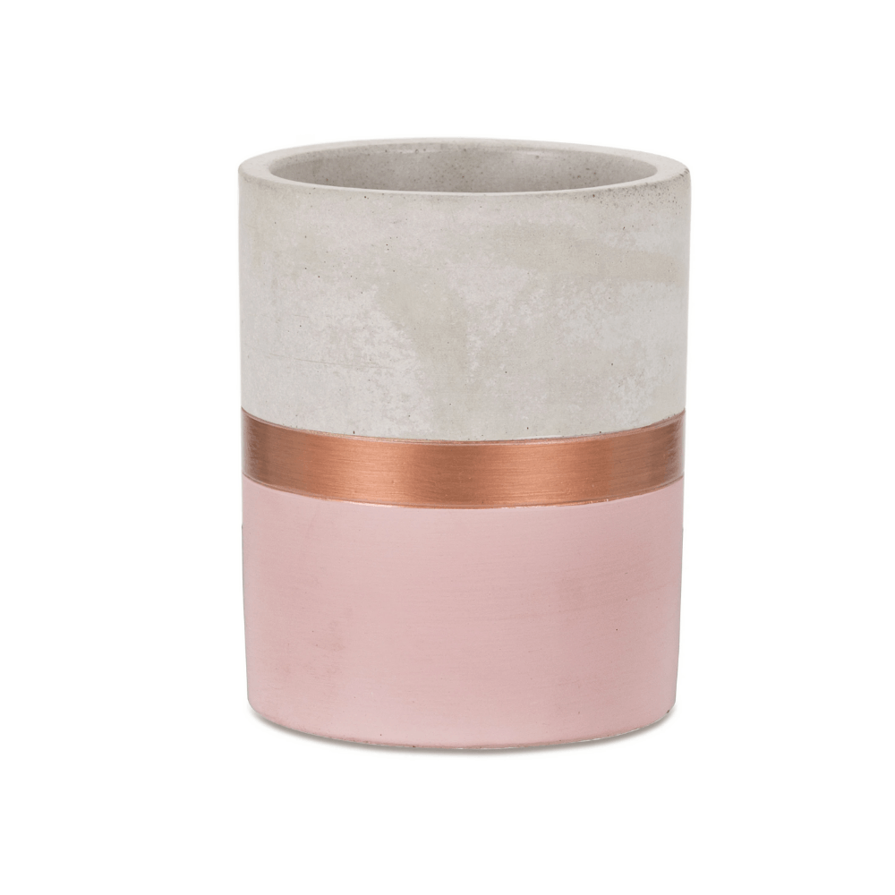 Vaso Cachepot Decorativo Rosa e Rose Gold em Cimento (G) - 13 cm - Ela Decora