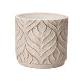 Vaso Cachepot em Cimento Detalhes Folhas Branco 14cm - Ela Decora