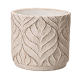 Vaso Cachepot em Cimento Detalhes Folhas Branco 17cm - Ela Decora