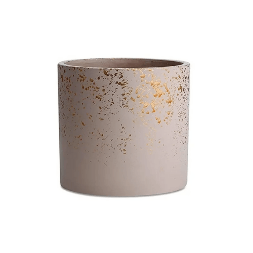 Vaso Cachepot em Cimento Nude e Dourado 19cm G - Ela Decora