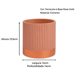 Vaso Cachepot em Cimento Terracota e Rose Gold 14cm - Ela Decora