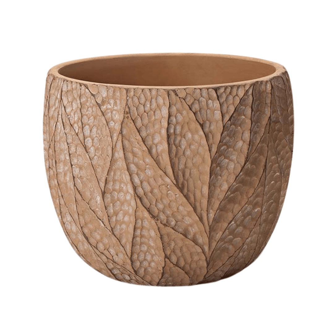 Vaso Cachepot Folhas em Cimento Marrom 14cm - Ela Decora